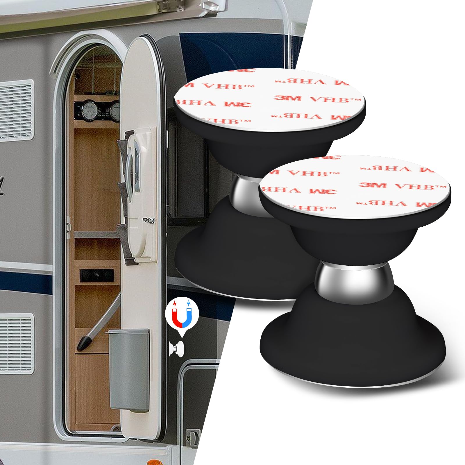 Photo 1 of ESUDNT RV Magnetic Door Catch RV Door Holder Catches for RV Baggage Door, Camper, Trailer (Black, 2 Pack)