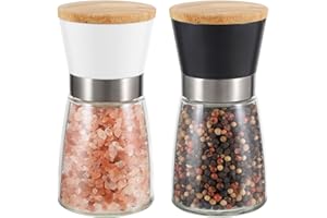Vucchini Manual Salt and Pepper Grinder Set Bamboo Lid - Adjustable Coarse Salt and Pepper Mills - Refillable Ceramic Burr Ki