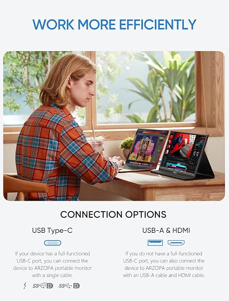 ARZOPA PORTABLE MONITOR, 15.6” 1080P FHD LAPTOP MONITOR USB C HDMI COMPUTER DISPLAY HDR EYE CARE EXTERNAL SCREEN W/SMART COVER FOR MAC PHONE XBOX SWITCH PS5-S1 TABLE