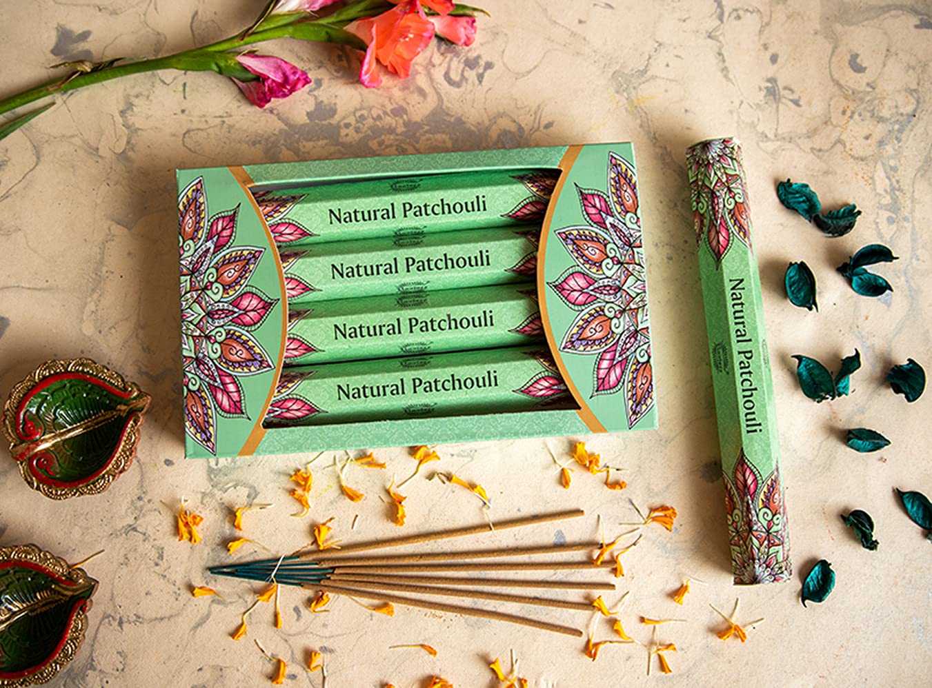 Raajsee Incense Sticks Natural Patchouli 20 Sticks x 5 Pack -100% Pure Organic Hand Rolled from Chemicals -Perfect for Church Aromatherapy, Stress Relief, Meditation