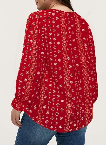 EYTINO WOMEN PLUS SIZE BOHO FLORAL PRINTED TOPS CASUAL V NECK LONG SLEEVE DRAWSTRING BLOUSES SHIRTS,3X WHITE