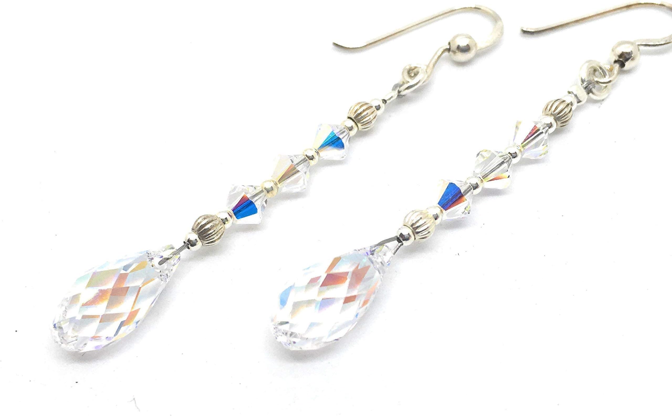 Long Earrings in Sterling Silver and Briolette Aurora Borealis, Woman, Handmade by Nauta