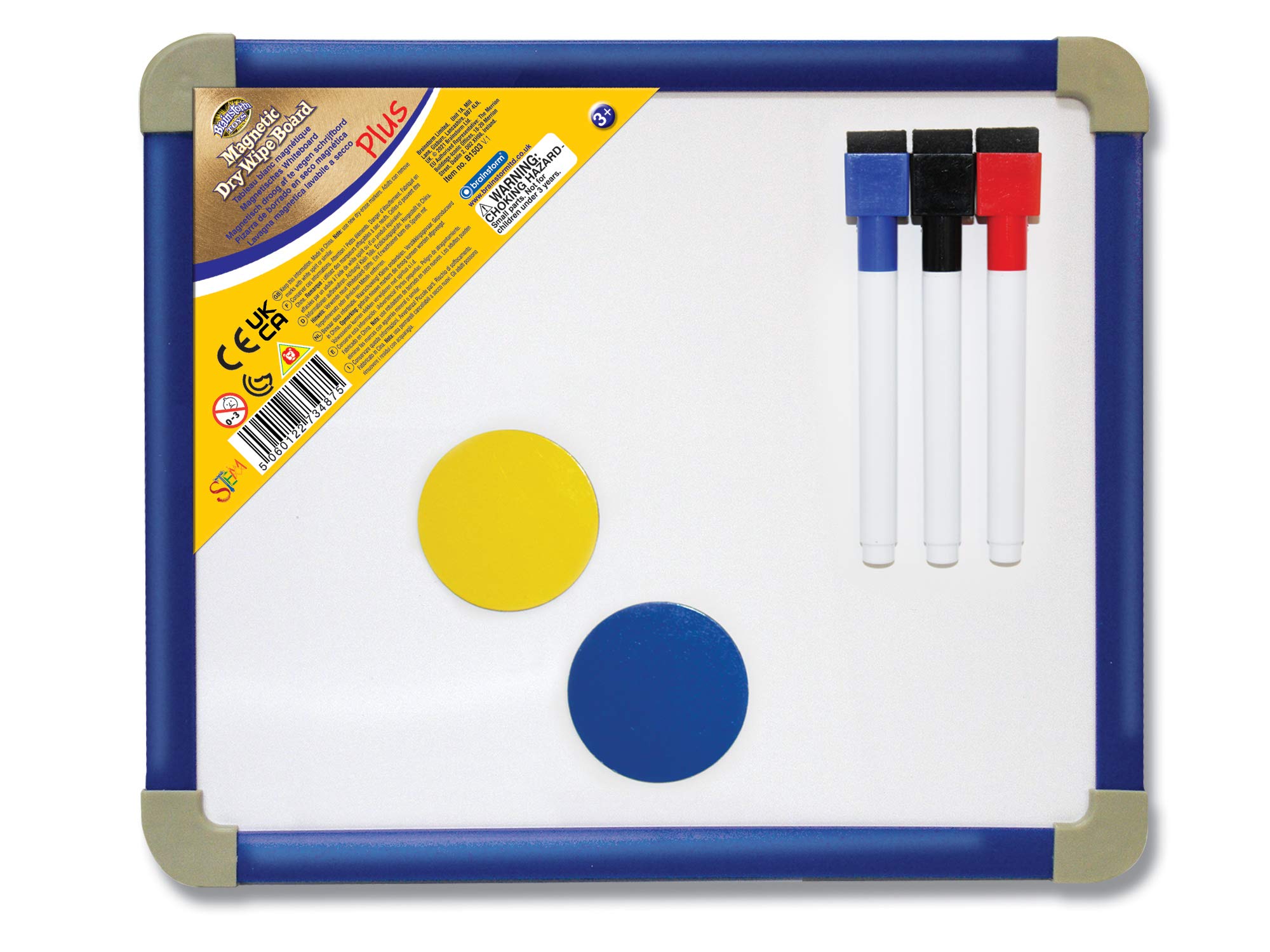 Brainstorm Toys Magnetic Dry Wipe Whiteboard – Perfect for Home Schooling or Classroom, Portable Educational Tool for Kids, Includes Two Strong Flexible Magnets and Three Dry Wipe Pens