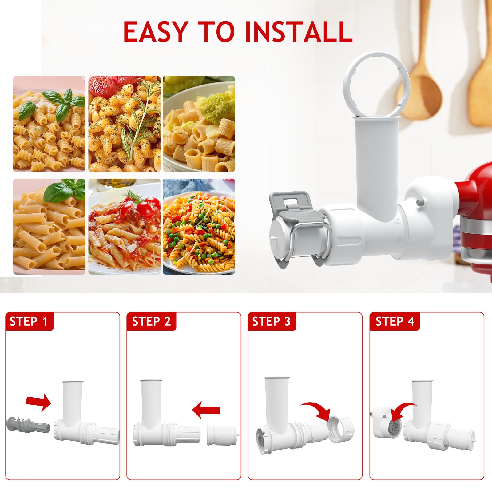 Pasta Maker Attachment for Kitchenaid Stand Mixer with 6 Different Shapes of Pasta Outlet, Durable Kitchenaid Accessories and Attachments, Dishwasher Safe