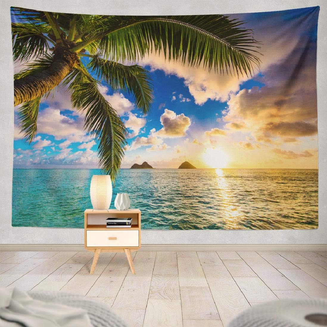Tapestries Riyidecor Ocean Sunset Tapestry Natural Coastal Scene 51hx59w Inch Dusk Sunrise Waves Beach Hawaii Tide Sunbeam Seashore Skyline Wall Hanging Art Decor Fabric Home Dorm For Living Room Home Dccbjagdalpur Com