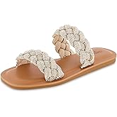 CUSHIONAIRE Women's Shine rhinestone braided slide sandal +Memory Foam, Wide Widths Available