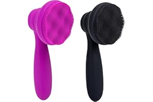 MTBOI 2 PC Silicone Facial Cleansing Brush Facial Scrubber Manual Exfoliating Facial Brush Face Cleanser Face Exfoliator Ultrafine Bristles for Sensitive Skin Easy to Clean Lather Well(Black&Purple)