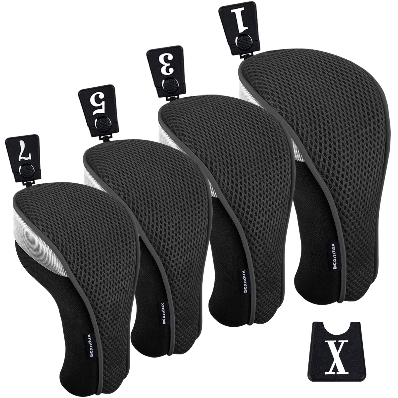 Andux 4pcs/Set Golf 460cc Driver Fairway Wood Club Head Covers Black
