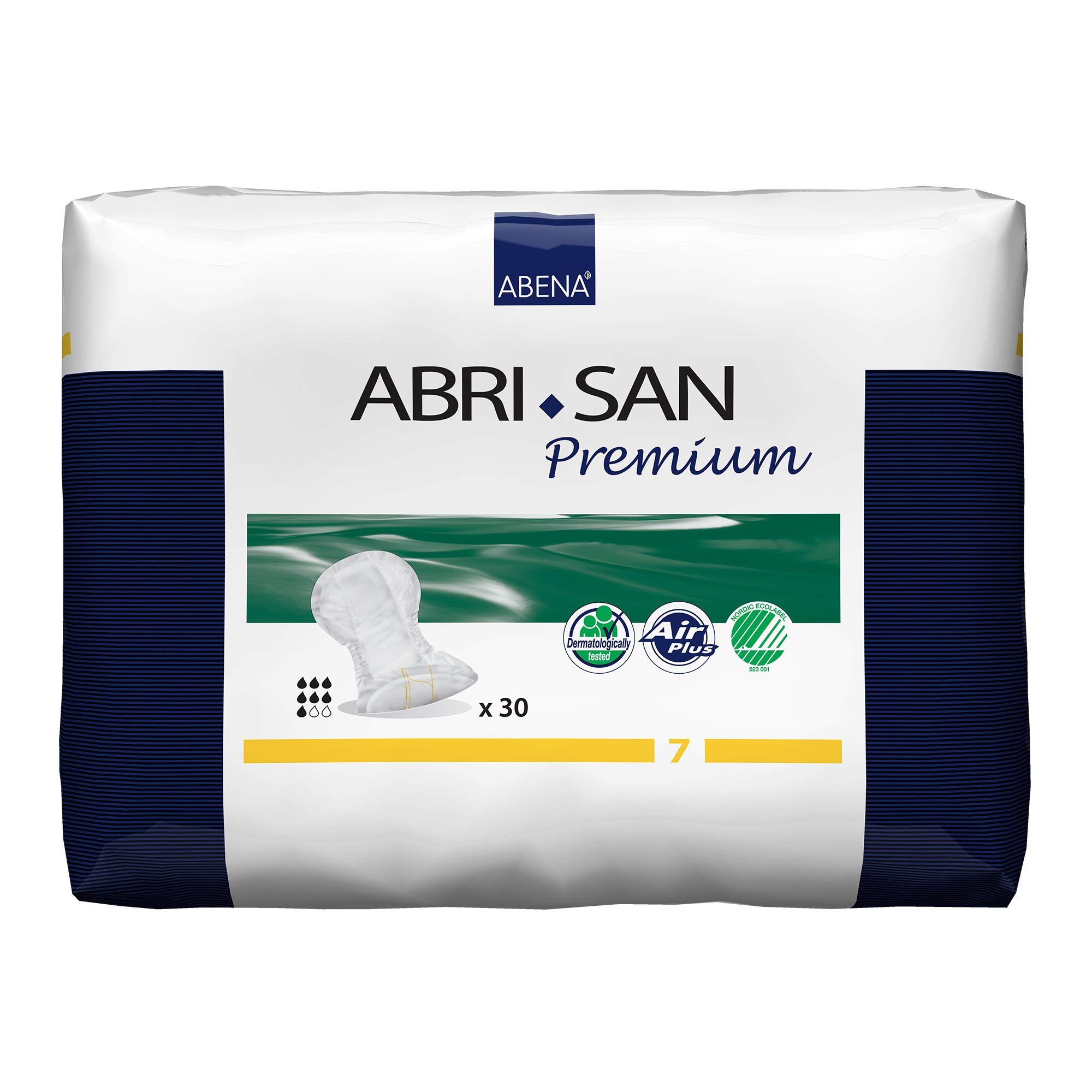 Abena Abri-San Premium Mens & Womens Incontinence Pads, Breathable & Comfortable, Fast Absorption, Discreet & Effective Shaped Incontinence Pads for Men/Women - Premium 7, 2100ml Absorbency, 30PK