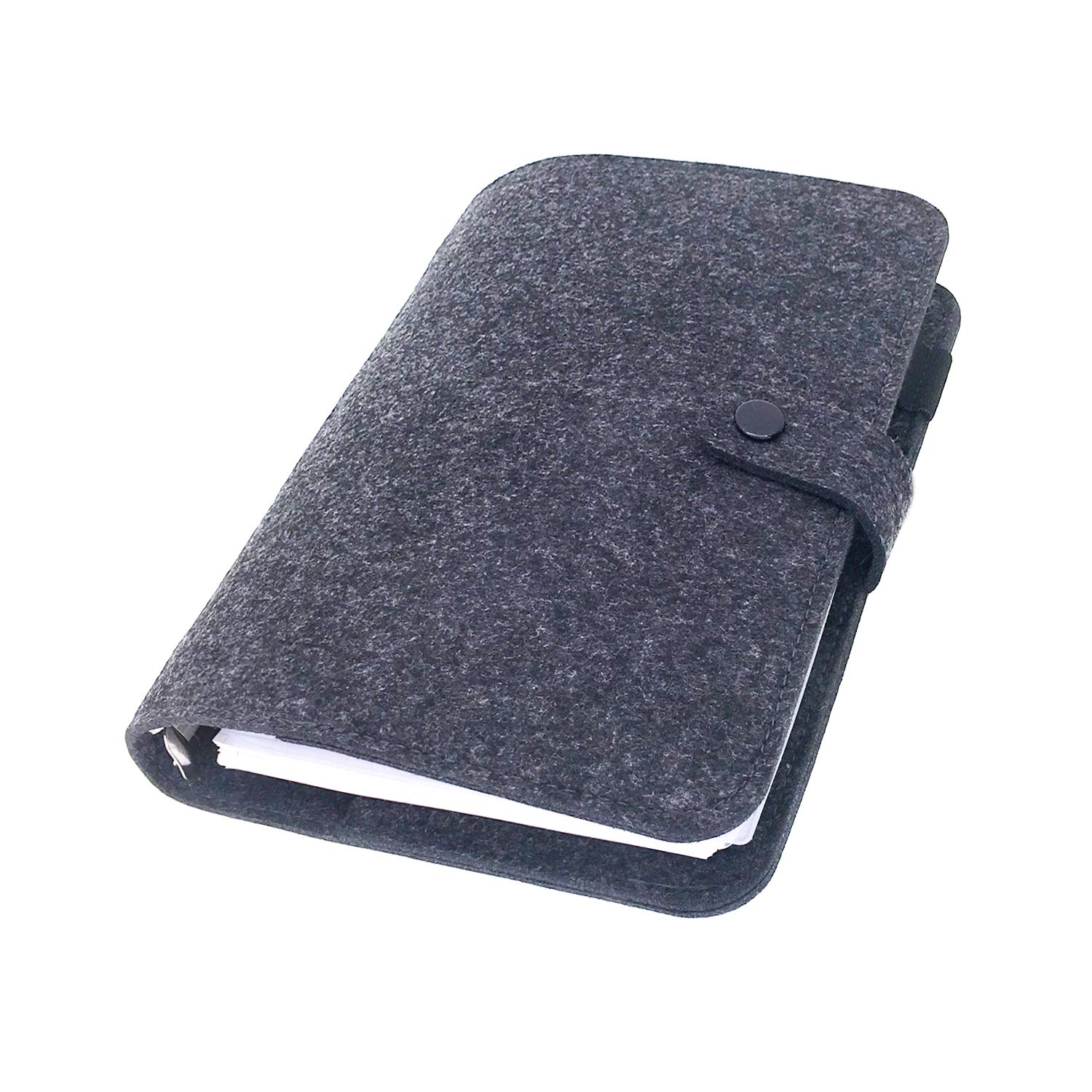 A6/ A5 6-Holes Felt Cover Round Ring View Binder File Folder for Loose Leaf Sheet Protectors/Binder Cover Protector, Black, A5 Combo