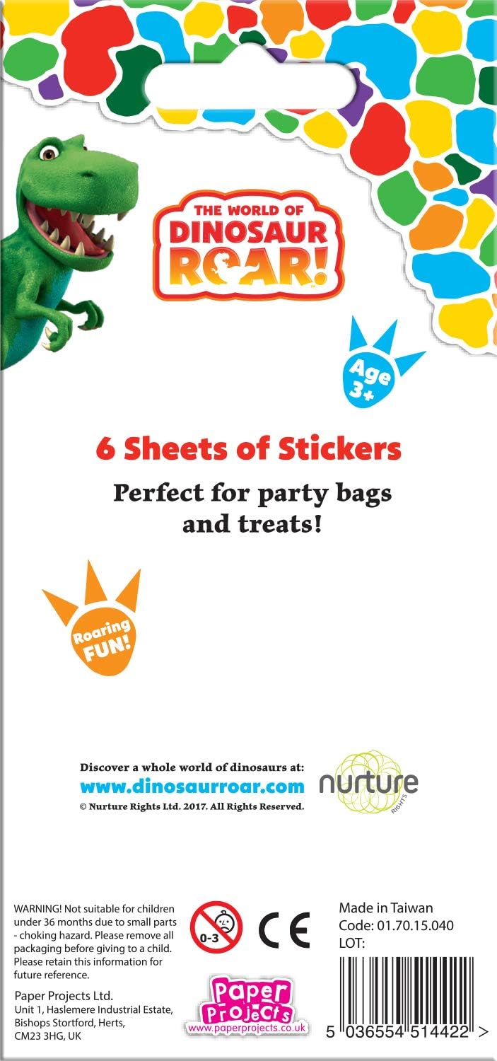 Dinosaur Roar Party Bag Sticker Pack (Six Sheets), Orange, 16cm x 7.5cm - Image 3