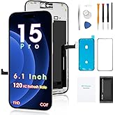 Screen Replacement for iPhone 15 Pro 6.1', FHD COF 3D Touch Display Full Repair kit, Digitizer Assembly with Tools Set, Tempe