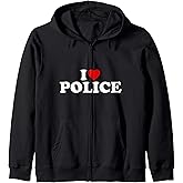 I Love Police - Heart Zip Hoodie