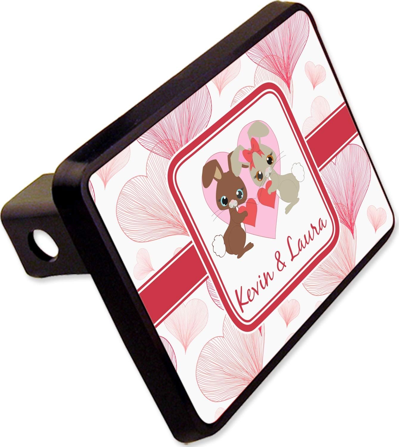 YouCustomizeIt Hearts & Bunnies Rectangular Trailer Hitch Cover - 2" (Personalized)
