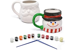 Gift Boutique Set of 2 Ceramic Christmas Santa Snowman Mugs Paint Craft Kit Unpainted Ceramics Plaster for Adults Kids Classroom Art Project Xmas Favors Party Decoration Paint & Brushes Included