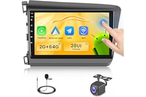 Fuluku【2+64G】 for Honda Civic 2012 2013 2014 2015 (LHD) Android 13 Carplay Stereo with Wireless Carplay Android Auto, 9'' Tou