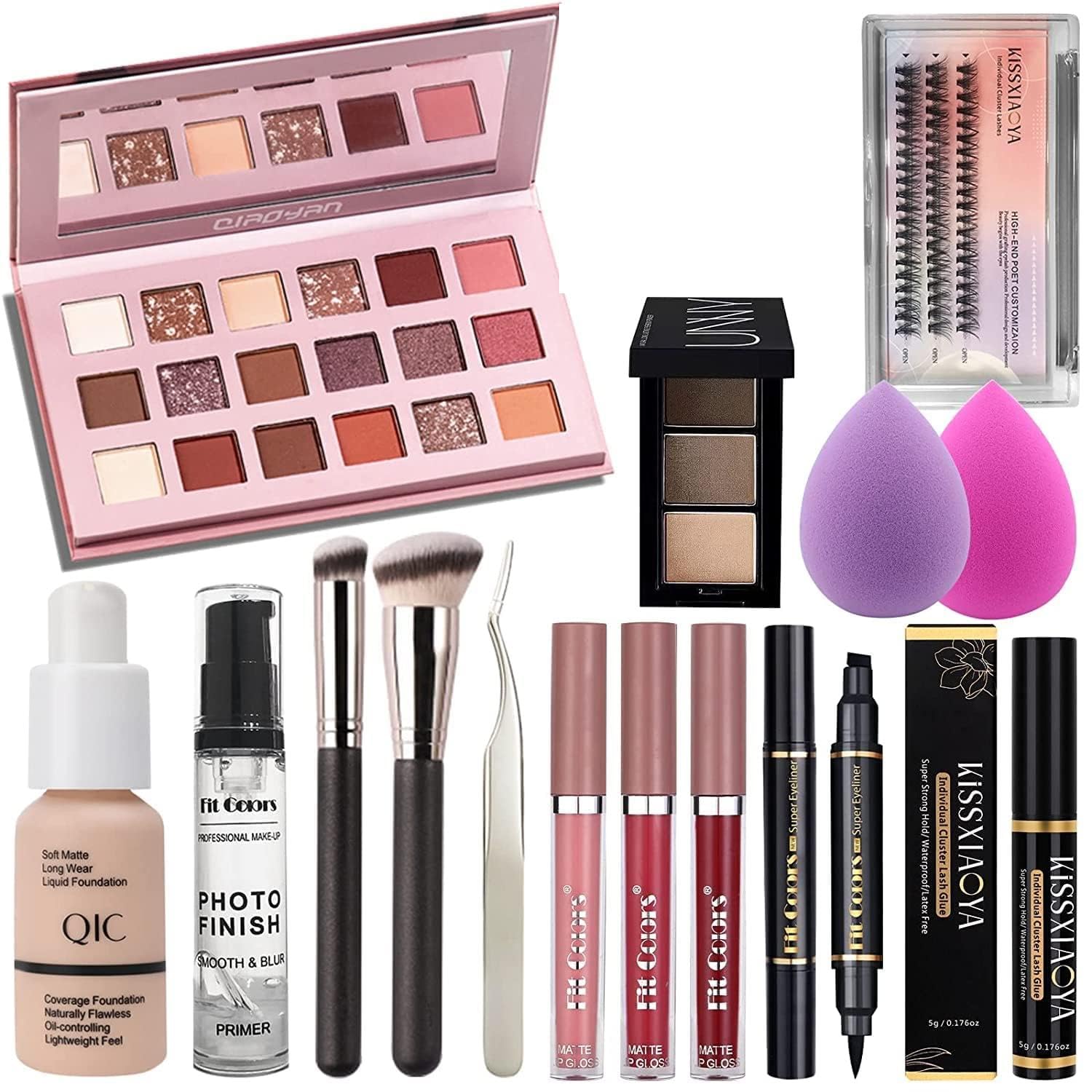 Professional All in One Makeup Set, Fenshine Cosmetic Make Up Starter Kit With Storage Bag Portable Travel Make Up Palette Eyeshadow Foundation Lip Gloss for Teenage & Adults (16PCS)