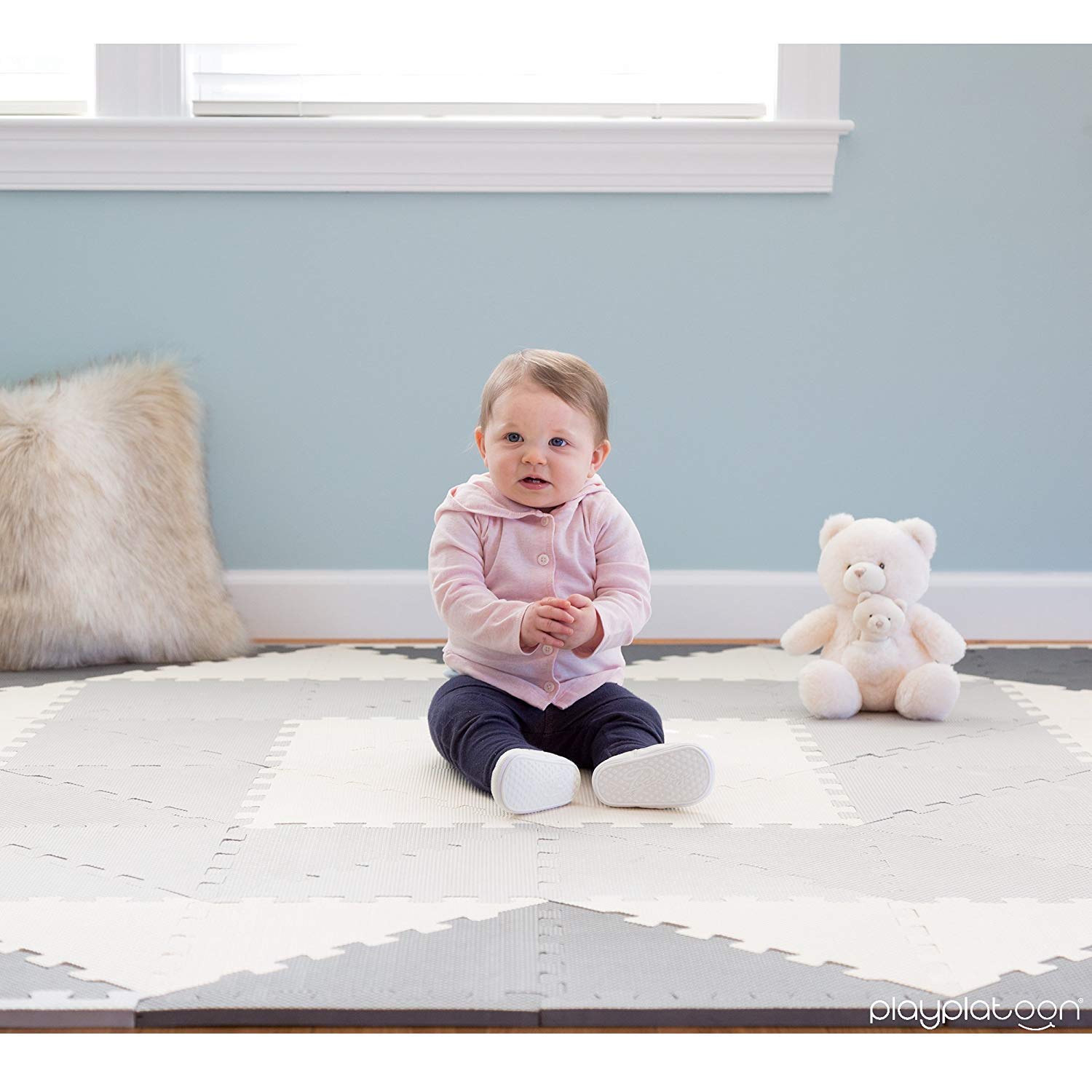 Non-Toxic Extra-Thick 96 Piece Triangle Play Mat - Comfortable Cushiony Foam Floor Puzzle Exercise Mat for Kids & Toddlers : Baby