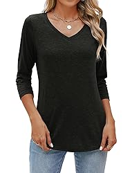 Sherosa Womens 3/4 Sleeve Tops V Neck Loose Fitting