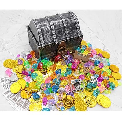 Thboxes Antique Simulation Plastic Large Pirate Treasure Chest Childrens Toy Party Performance Props 17x14x13.5cm 3#