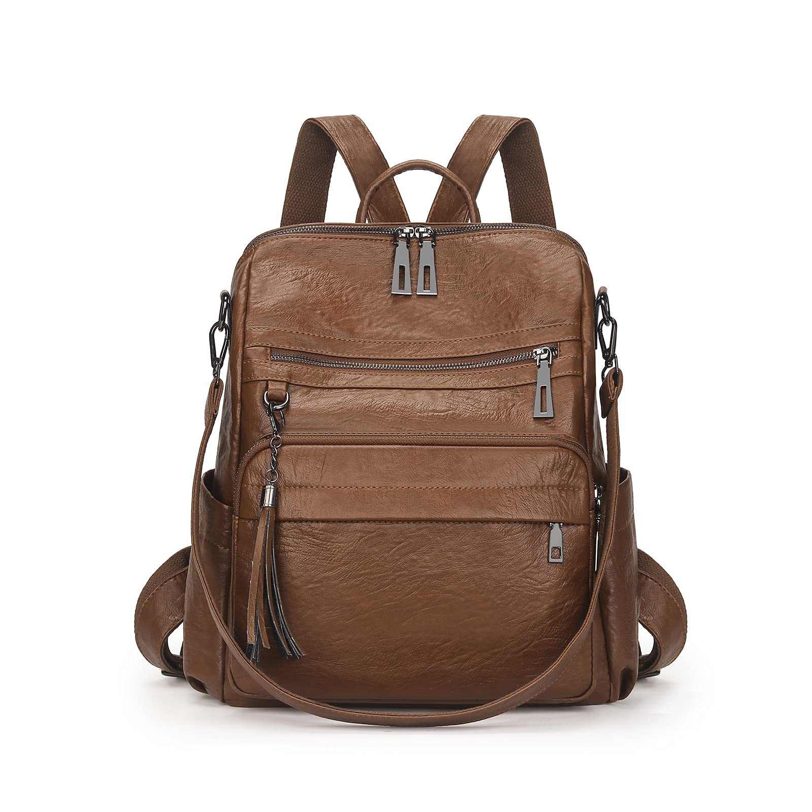 Artwell Backpack Purse for Women Fashion PU Leather Designer Travel Large Ladies Shoulder Bags Tote Tassel Rucksack (Brown)