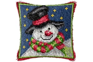 MIAOLLUN Latch Hook Kit, Christmas Latch Hook Kits for Adults DIY Decorative Pillowcase Embroidery Cross Stitch Arts Craft for Home Sofa Furniture 17X17inch Christmas Snowman