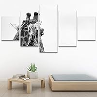SIGNWIN 5 Panel Canvas Wall Art Animals Black and White Dramatic Duotone Expressionism Grey Modern Artwork for Home Decorations Ready to Hang - 60