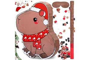 Sonwyoung Christmas Capybara Piñata for Kids Birthday Party 15.7 x 10 x 2.8 Inches Santa Hat Animal Piñata with Bat Blindfold and Confetti for Baby Shower Photo Props Decoration