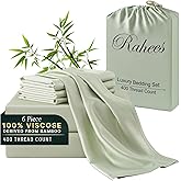 100% Viscose Derived from Bamboo Sheets Queen Size | 6 Pcs Set | Soft, Breathable and Cooling for Hot Sleepers | Double Stitching | 18” Deep Pocket | 4 Pillowcases | OEKO-TEX Certified [Sage Green]