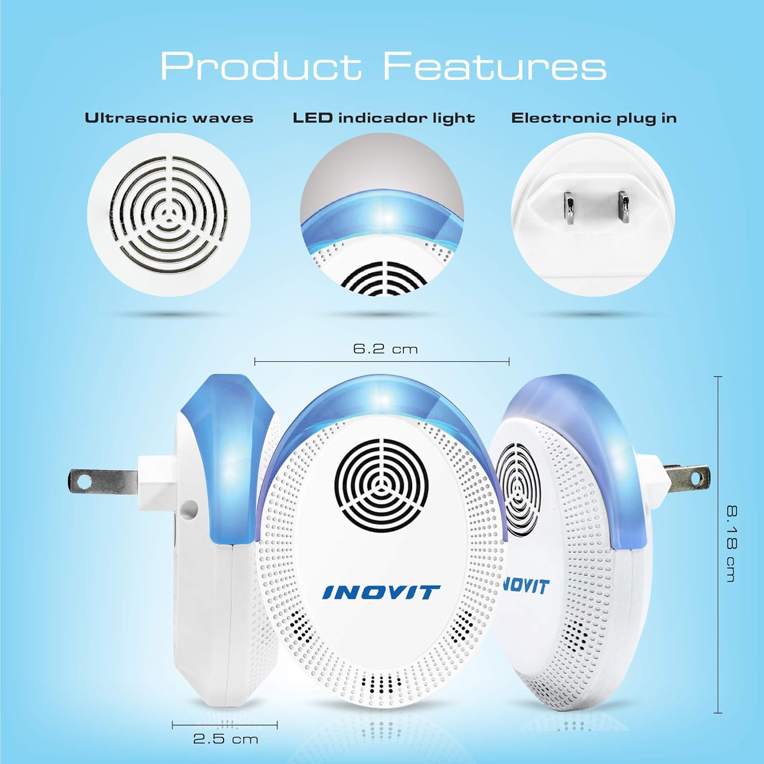 INOVIT Ultrasonic Pest Repeller 6 Pack, Pest Repellent Plug in Indoor [2020 Newest] Pest Control, for Mice, Spiders, Roaches, Rats, Mosquitoes, and More Incest Safe for Humans and Pets: Health & Personal Care