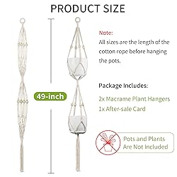 IDEEEPAN 2 Pack Macrame Plant Hanger, 49 Inch, Fits