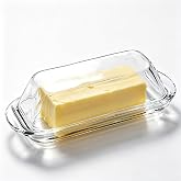 7 Inch Clear Glass Butter Keeper with Lid, Elegant Crystal Butter Dish Tray | Crystal Butter Dish with Lid for Single East Coast Stick, Countertop Butter Holder, Dishwasher Safe