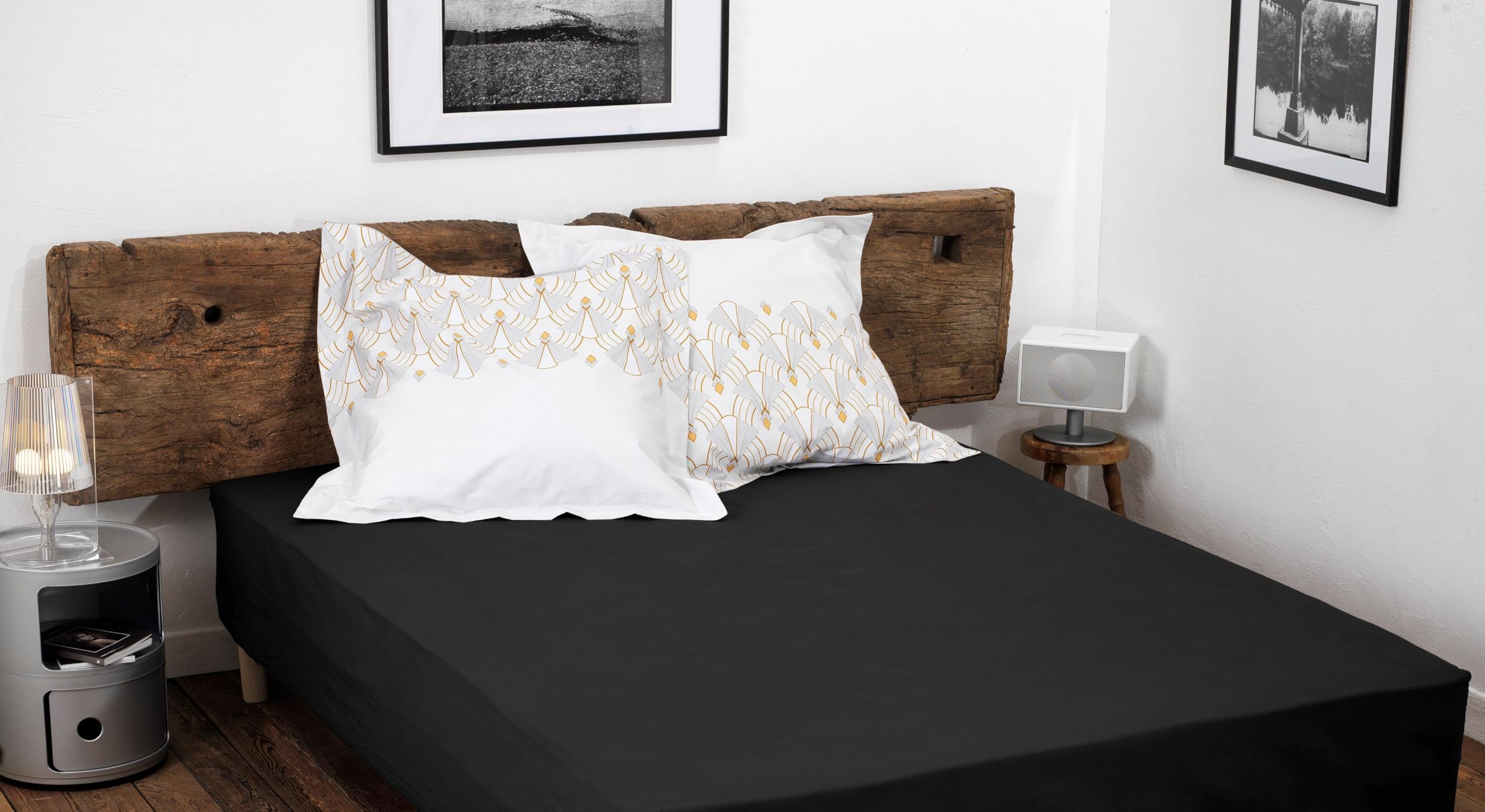 HOME LINGE PASSION, Fitted Sheet, Black, 160 x 200 cm + 30 cm, 100% Cotton, 57 Thread Count, Oeko-TEX Label