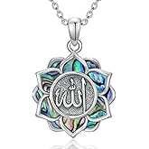 LEECCI Allah Necklace 925 Sterling Silver Lotus Allah Pendant Arabic Muslim Jewelry for Women Men
