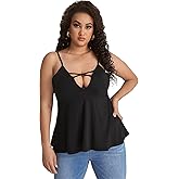 Milumia Women's Plus Size V Neck Criss Cross Spaghetti Strap Ruffle Hem Peplum Cami Tank Top