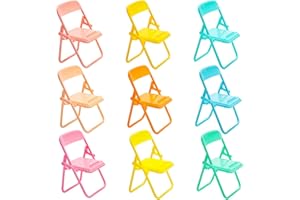 Bbiamsleep 9 Pcs 1:6 Scale Colorful Miniature Chair Miniature Folding Chairs Miniature Plastic Chair Mini Furniture Accessories(Random Color)