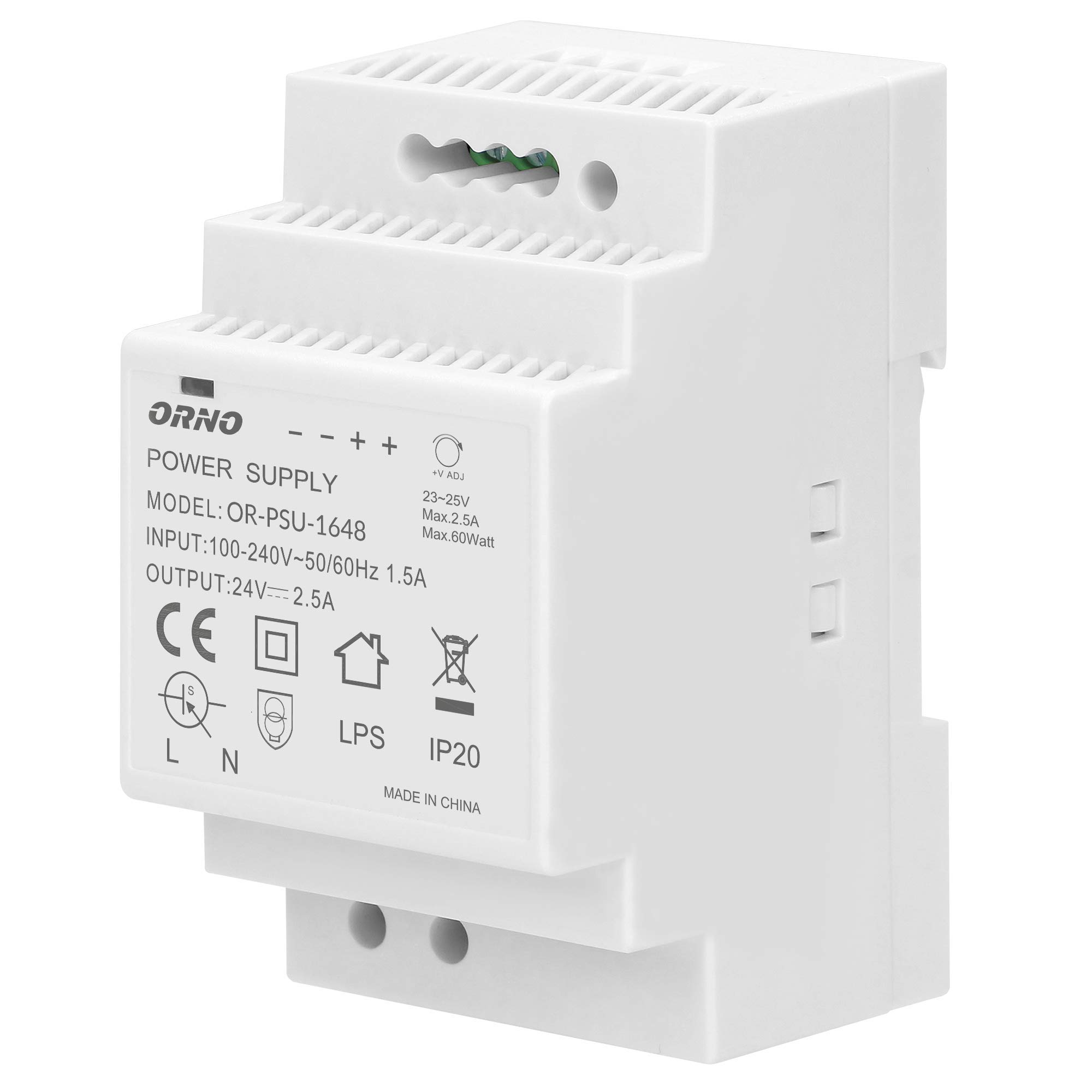 Orno PSU-1648 Power Supply for DIN Rail 24VDC, 2,5A, 60W (3 Module)