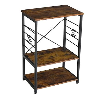 YMYNY 3-Tier Industrial Microwave Stand with Coffee Bar and Hooks