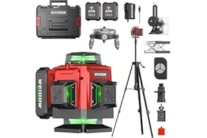 WEIDDW 360° Laser Level with Tripod, 4D 16 Lines Green Laser Level, Self-Leveling Tool for Construction and Renovation, Complete Kit with Accessories
