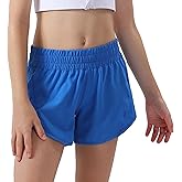 Aurefin Girls Athletic Shorts, Quick Dry Running Shorts for Kids Teen Girls Active Sports Track Shorts with Zip Pocket Liner