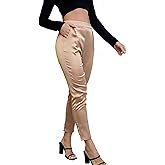 Women's Silky Satin Wedding Dressy Casual Elastic Waist Pants Party Club Wear Trousers