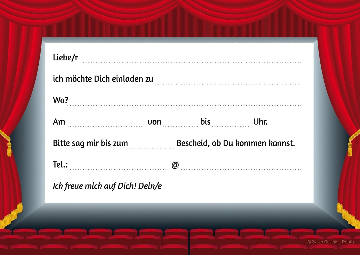 Edition Colibri 10 x Cinema Invitation Cards Children's Birthday Boy Girl, Colourful Cinema and Popcorn Motifs, 'Invitation' - Image 3