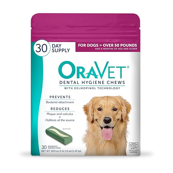 ORAVET DENTAL CHEWS FOR DOGS, ORAL CARE AND HYGIENE CHEWS (LARGE DOGS, OVER 50 LBS.) PINK POUCH, 30 COUNT (PACK OF 1)