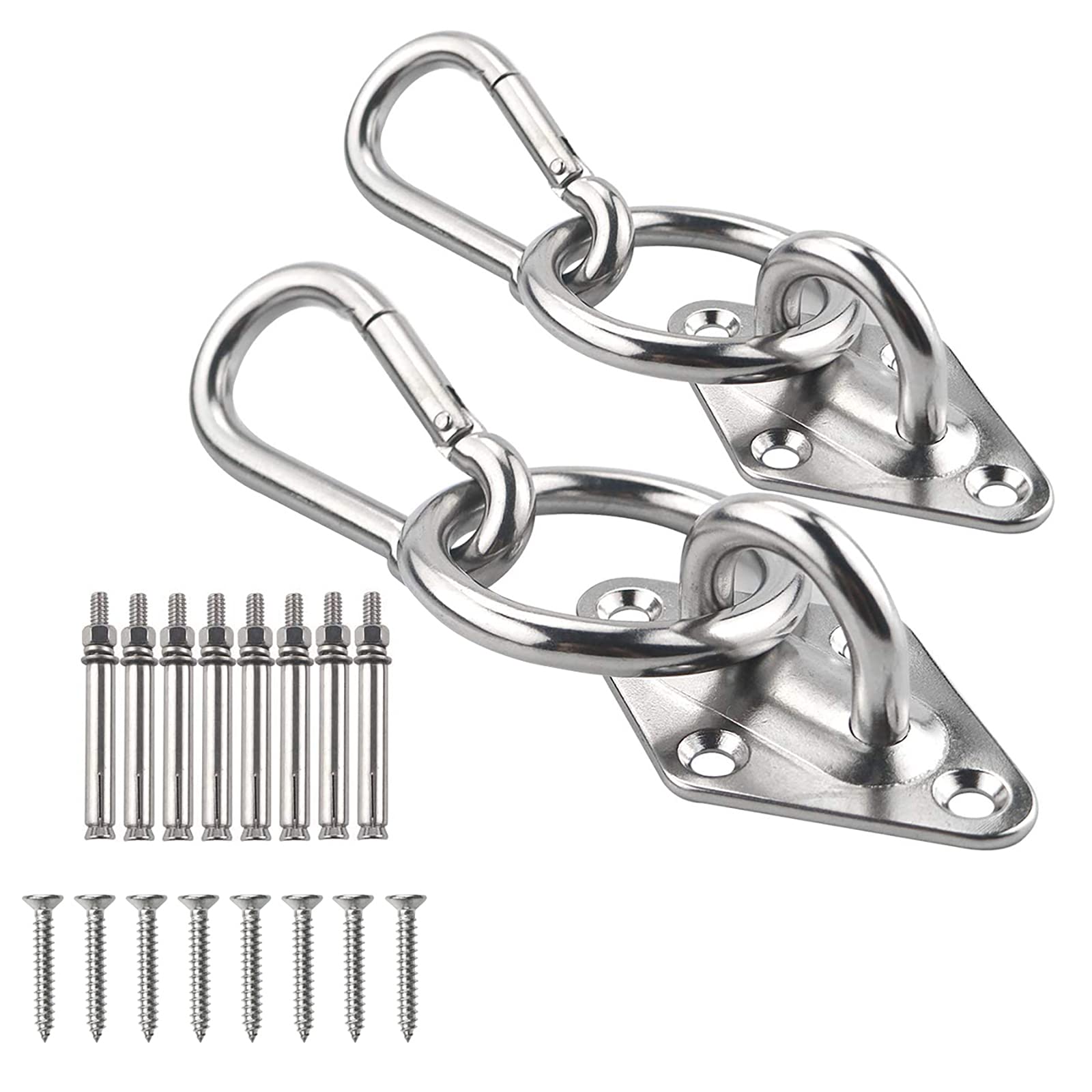 TooTaci Hammock Hanging Kit, 304 Stainless Steel Wall Mount Hanging Kit, 2pcs M8 Hammock Hooks Wall Anchor/Ceiling Hooks Heavy Duty with O Ring, Snap Hook,Screws Bolts, for Swing Chairs Suspension
