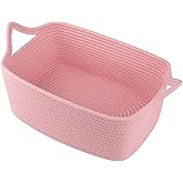 OIAHOMY Woven Basket, Gift Basket Empty with Gift Bags and Ribbons, Rope Baskets for Baby Showers, Storage Baskets with Handles for Nursery, Pet Toy Organizer - Pink