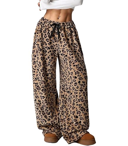 Pantalon Pyjama Femme Léopard Y2k - Tissu Pelucheux, Coupe Large Taille Haute, Confortable Pour La Maison