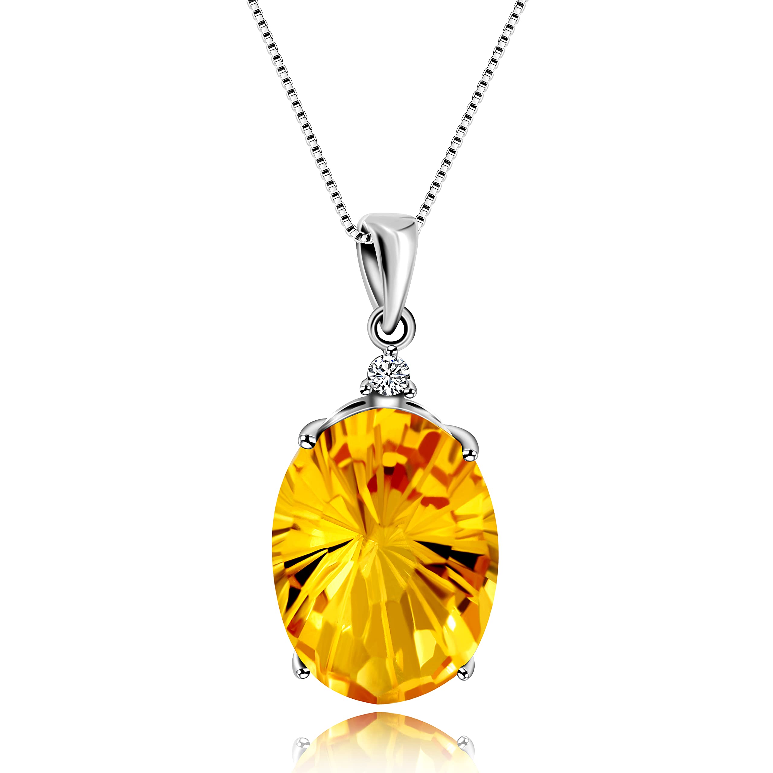 Uloveido Women Dainty 925 Sterling Silver Necklace Yellow Crystal Citrine Pendant Necklace for Mom Girlfriend Jewellery Gift for Birthday Wedding Engagement FM3023