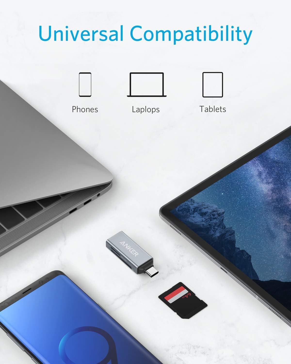 Anker SD Card Reader, 2-in-1 USB C Memory Card Reader for SDXC, SDHC, SD, MMC, RS-MMC, Micro SDXC, Micro SD, Micro SDHC Card, and UHS-I Cards: Computers & Accessories