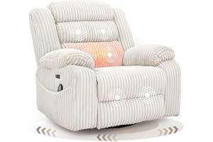 SINCRUMI Power Swivel Rocker Recliner Chair for Adults with Massage and Heat, USB and Type-C Charging Port, Infinite Position, Electric Glider Rocking Chairs for Living Room, Nursery, Pale Grey