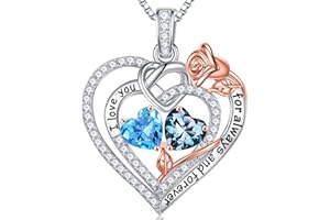Iefil Christmas Gifts for Women - 925 Sterling Silver Rose Heart Birthstone Necklace Anniversary Birthday Gifts for Women Jewelry Christmas Valentines Day Gifts for Wife Girlfriend Her Mom Daughter